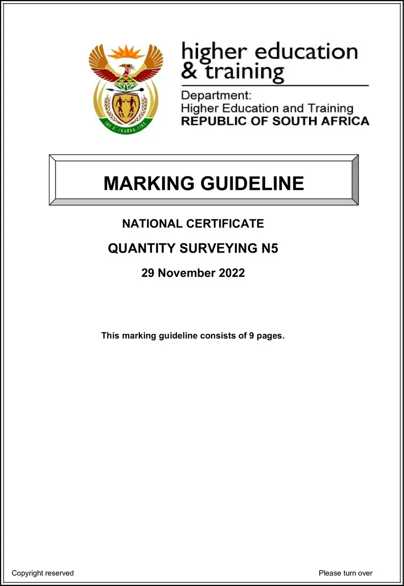 T1450 Quantity Surveying N5 Memo Nov 2022