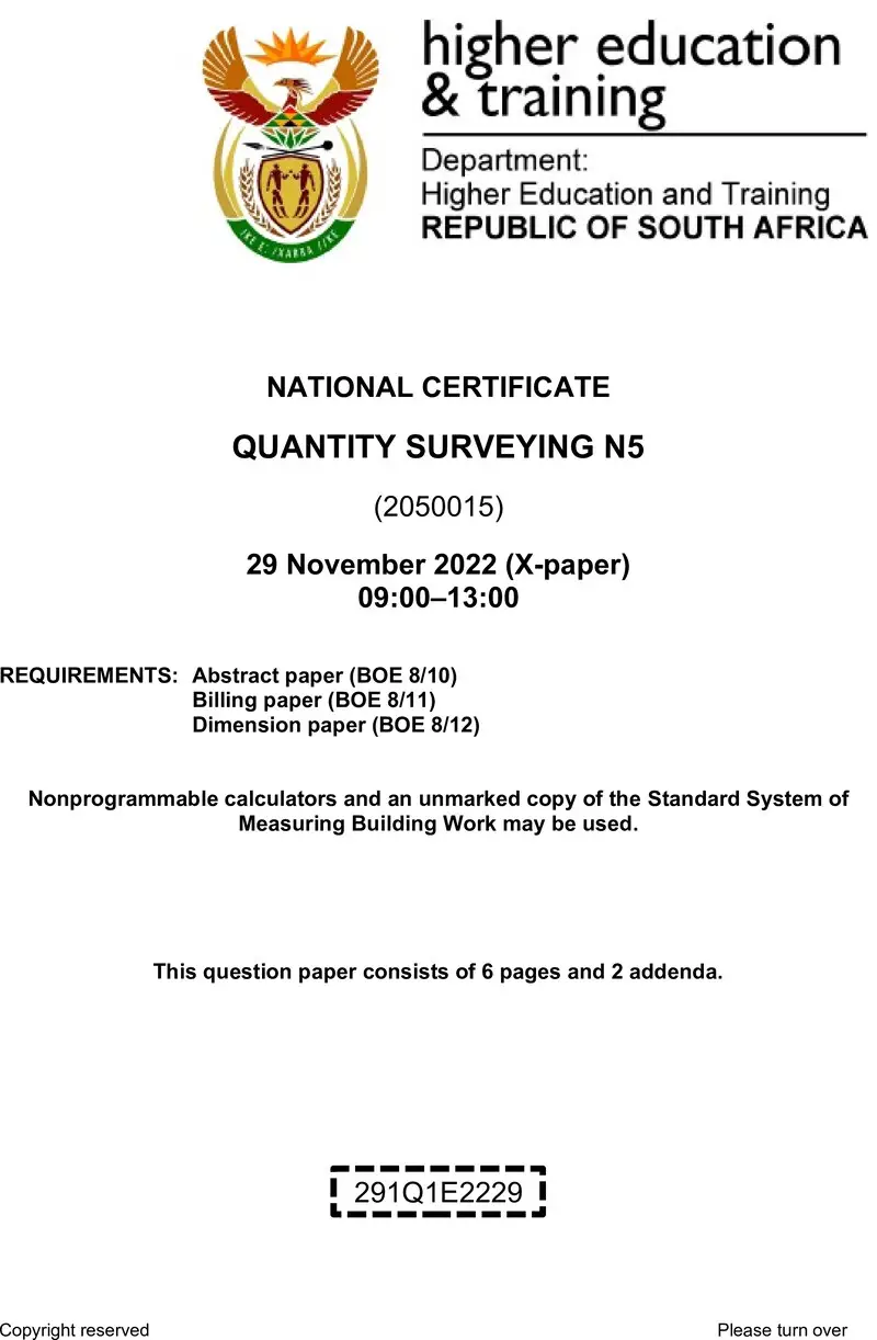 T1450 Quantity Surveying N5 QP Nov 2022