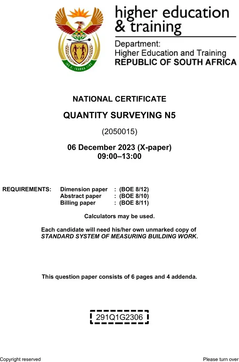 T1450 Quantity Surveying N5 QP Nov 2023