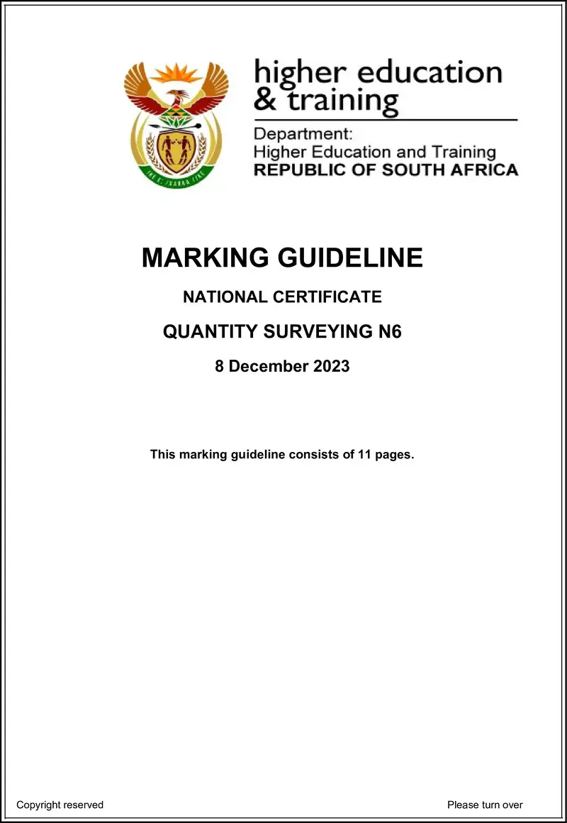 T1460 Quantity Surveying N6 Nov Memo 2023