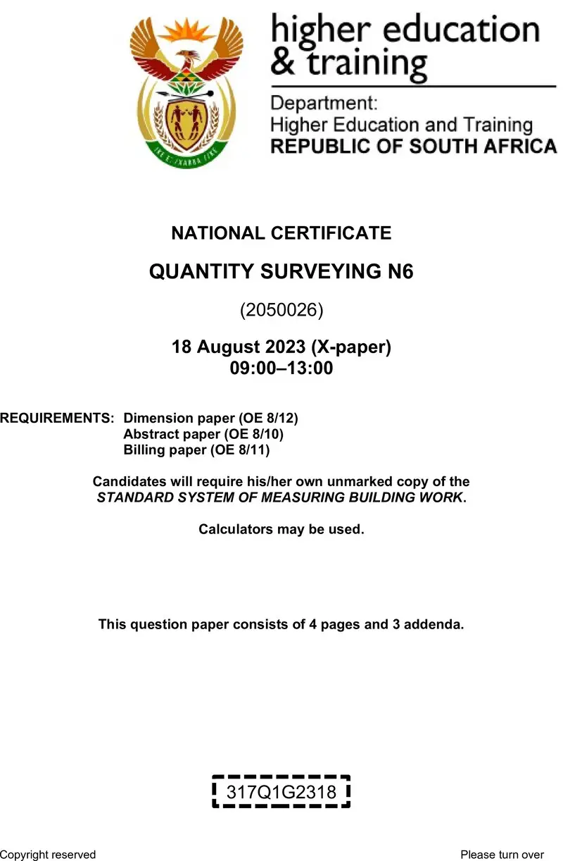 T1460 Quantity Surveying N6 QP 2023