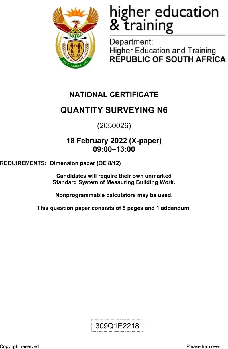 T1460 Quantity Surveying N6 QP April 2022