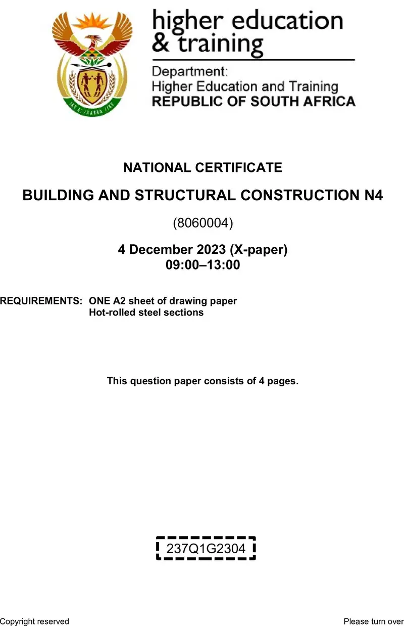T130 Building And Structural Constraction N4 Nov QP 2023