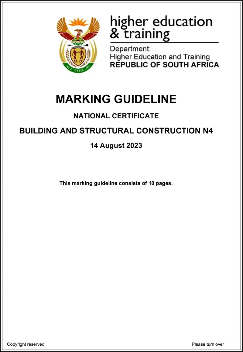 T130 Building And Structural Construction N4 Memo Aug 2023
