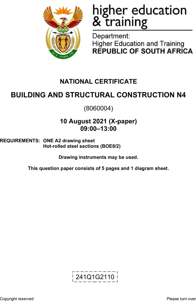 T130 Building And Structural Construction N4 QP Aug 2021