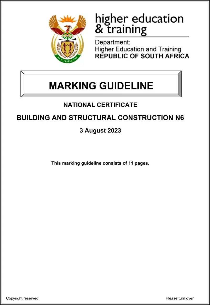 T150 Building And Structural Construction N6 MEMO Aug 2023 preview