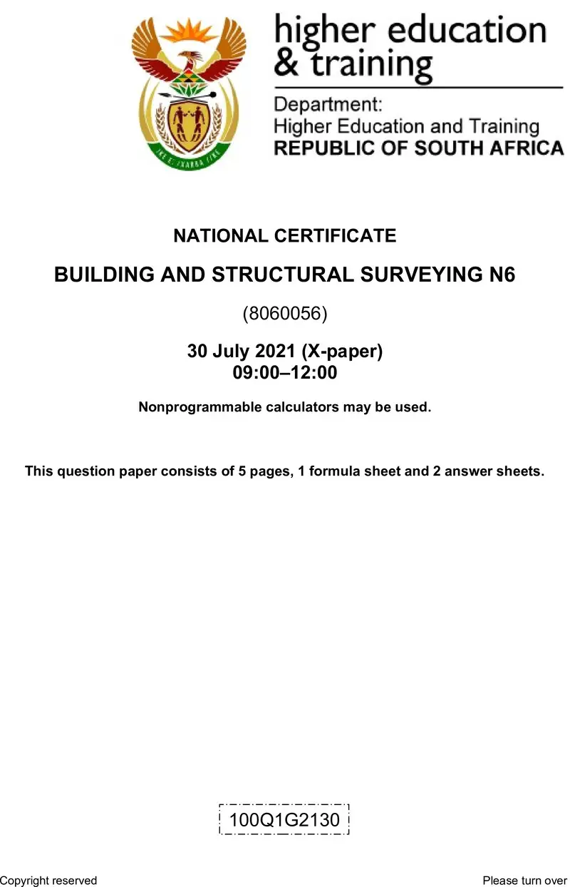 Building And Structural Surveying N6 Aug QP 2021 Ed