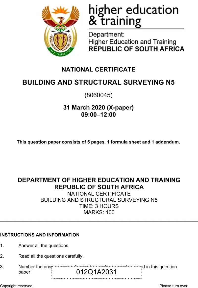 T170 Building And Structural Surveying N5 QP Apr 2020