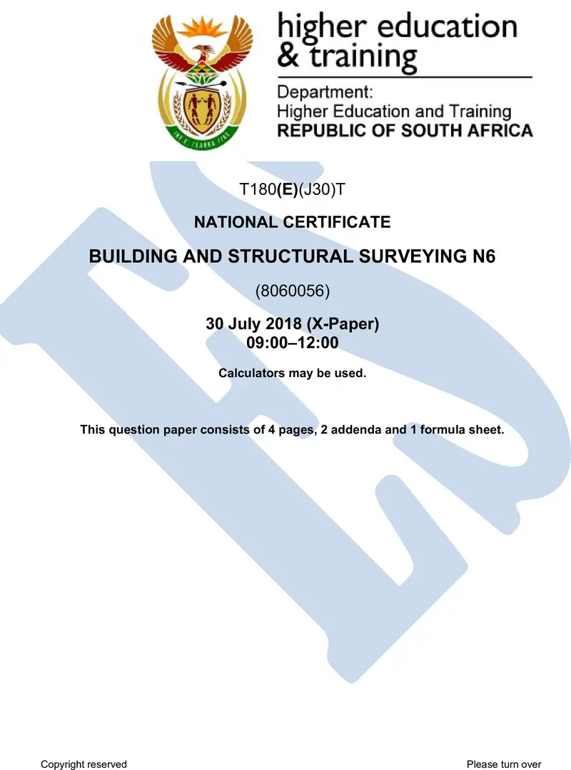 T180 Building And Structural Surveying N6 QP Aug 2018