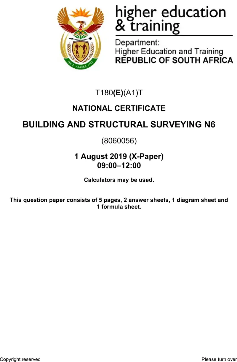T180 Building And Structural Surveying N6 QP Aug 2019