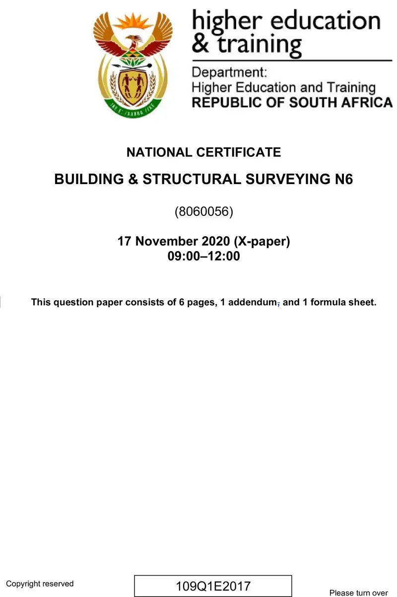 T180 Building And Structural Surveying N6 QP 2020