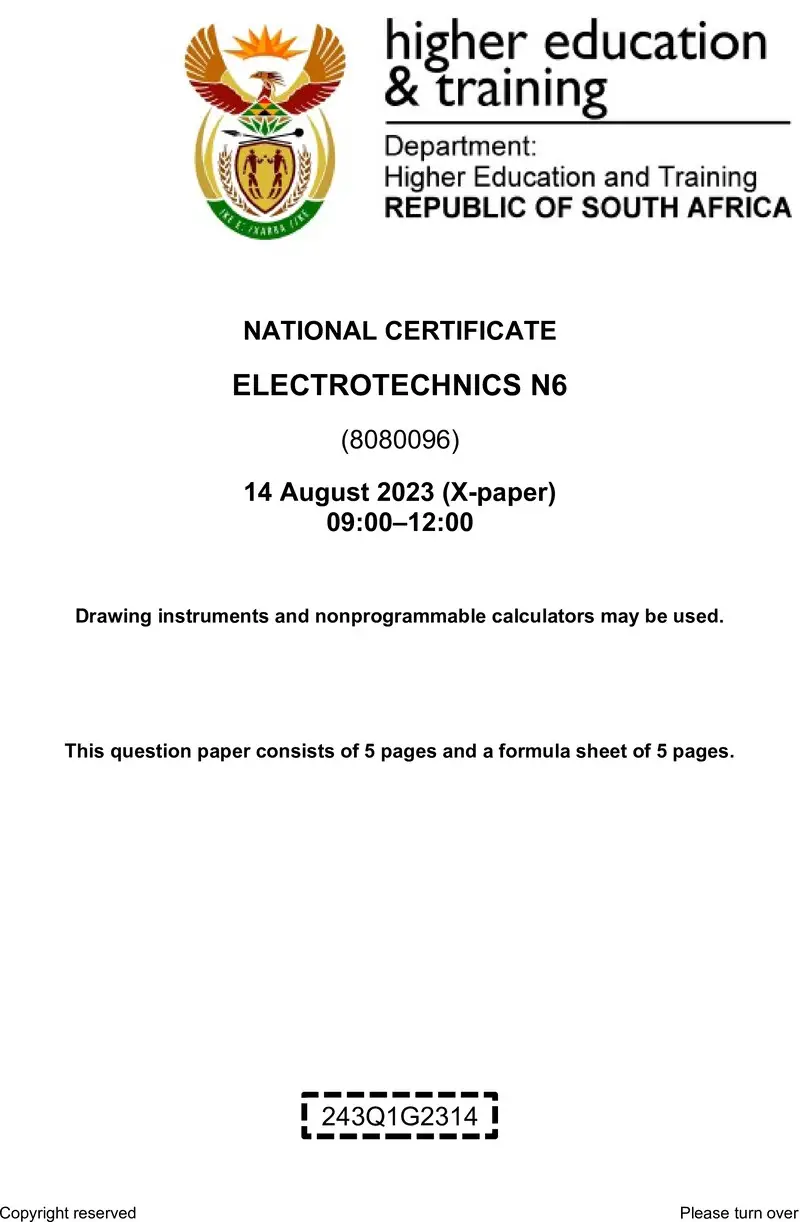 T1120 Electrotechnics N6 QP Aug 2023
