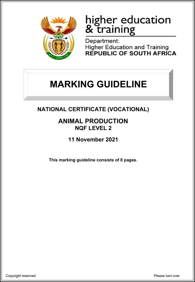 Animal Production L2 Nov Memo 2021