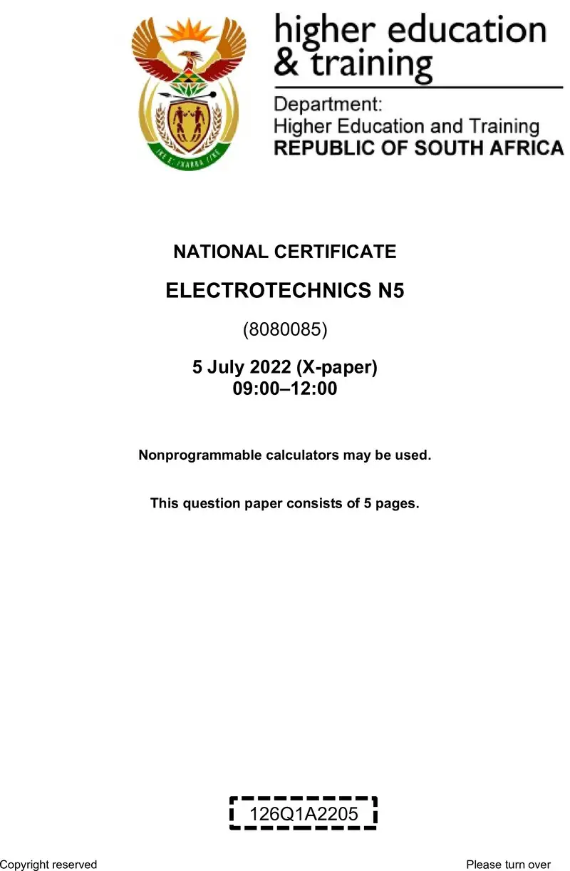 T540 Electrotechnics N5 QP Aug 2022