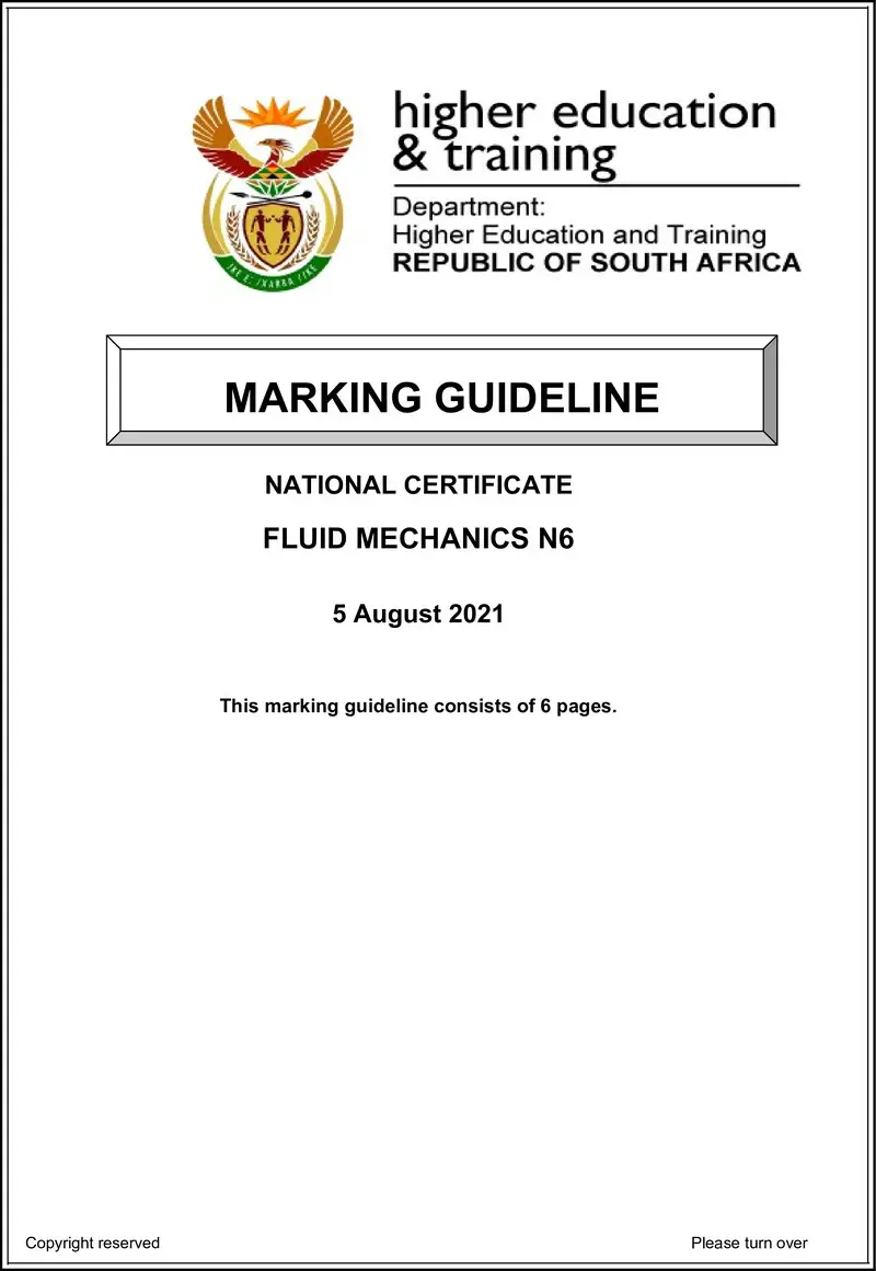 Fluid Mechanics N6 Aug Memo 2021