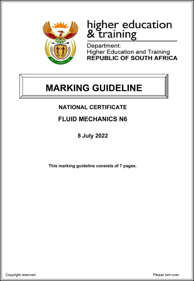 Fluid Mechanics N6 Memo Aug 2022