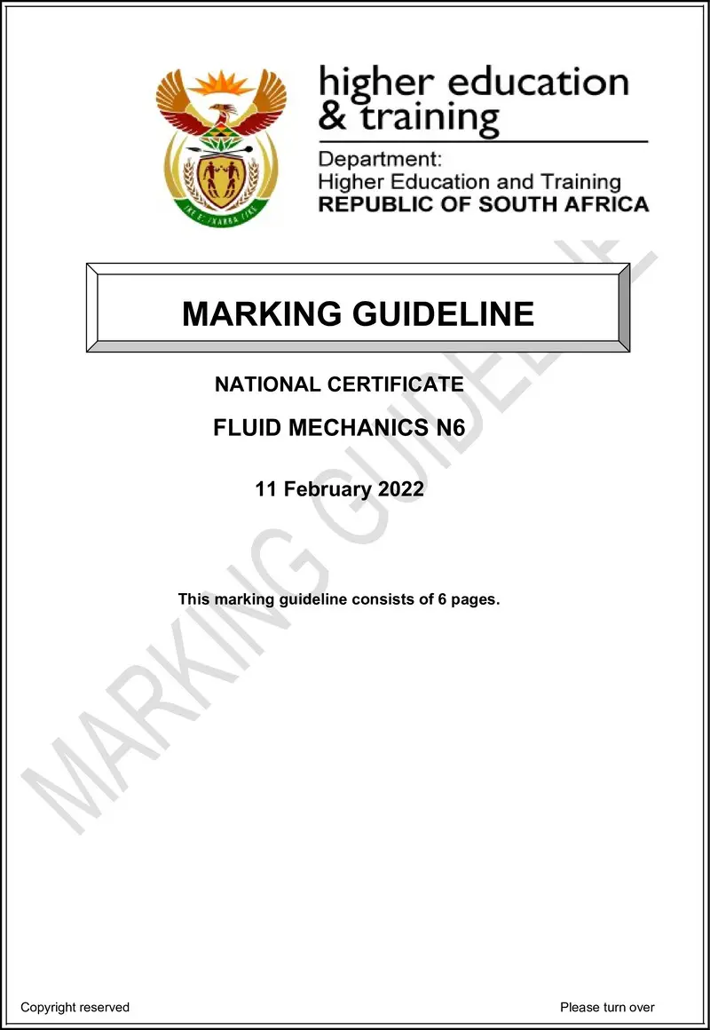 Fluid Mechanics N6 Nov Memo 2021