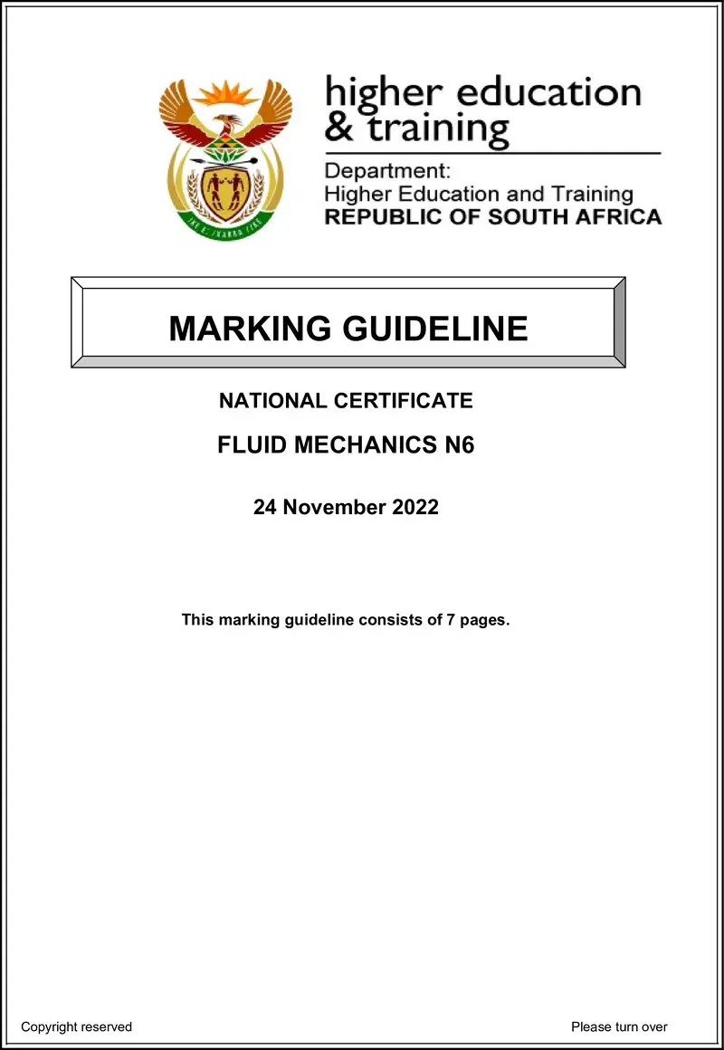 Fluid Mechanics N6 Nov Memo 2022