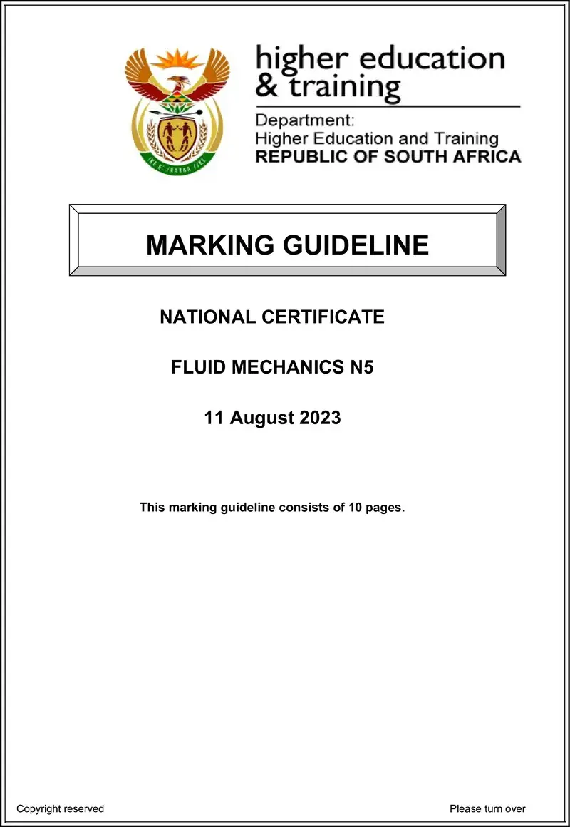 T710 Fluid Mechanics N5 Aug Memo 2023 Ed