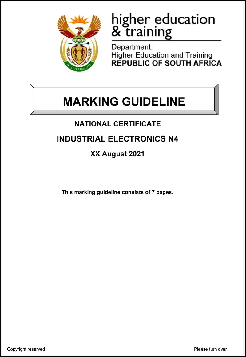 Industrial Electronics N4 Memo Aug 2021 Ed