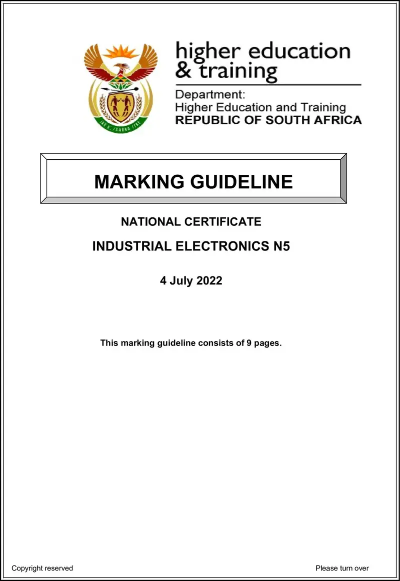 Industrial Electronics N5 Memo Aug 2022