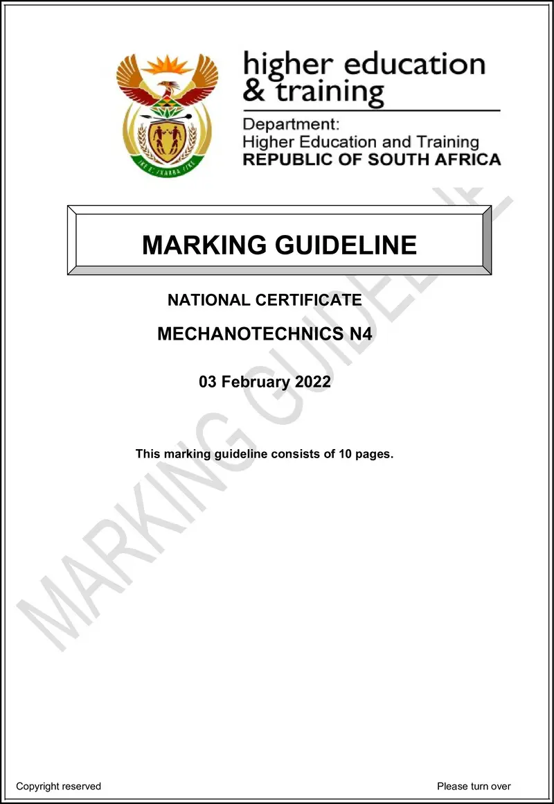 T1100 Mechanotechnics N4 Memo April 2022