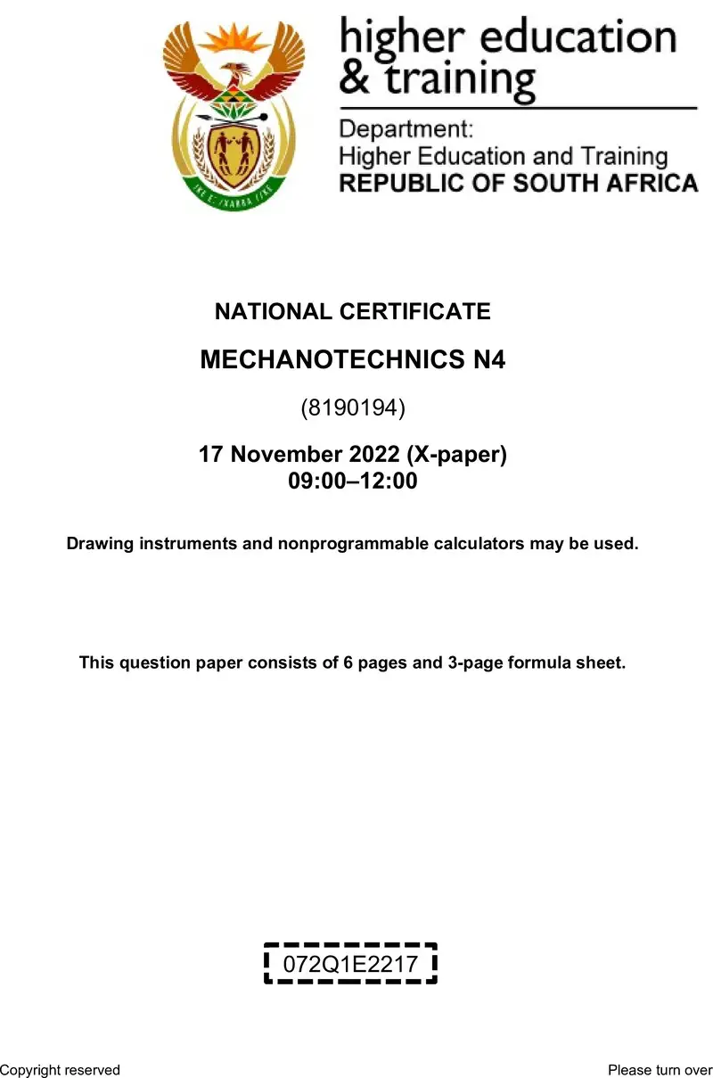 T1100 Mechanotechnics N4 QP Nov 2022