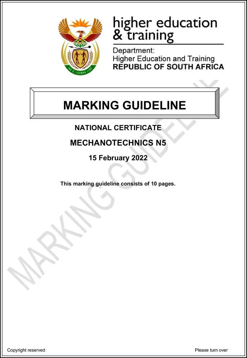 T1110 Mechanotechnics N5 Memo April 2022
