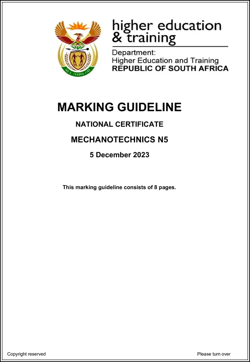 T1110 Mechanotechnics N5 Nov Memo 2023