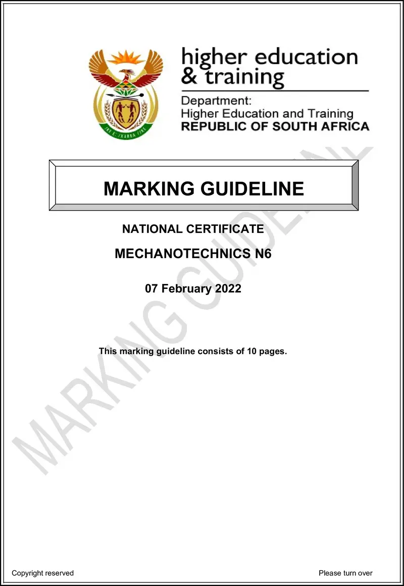 T1120 Mechanotechnics N6 Memo April 2022