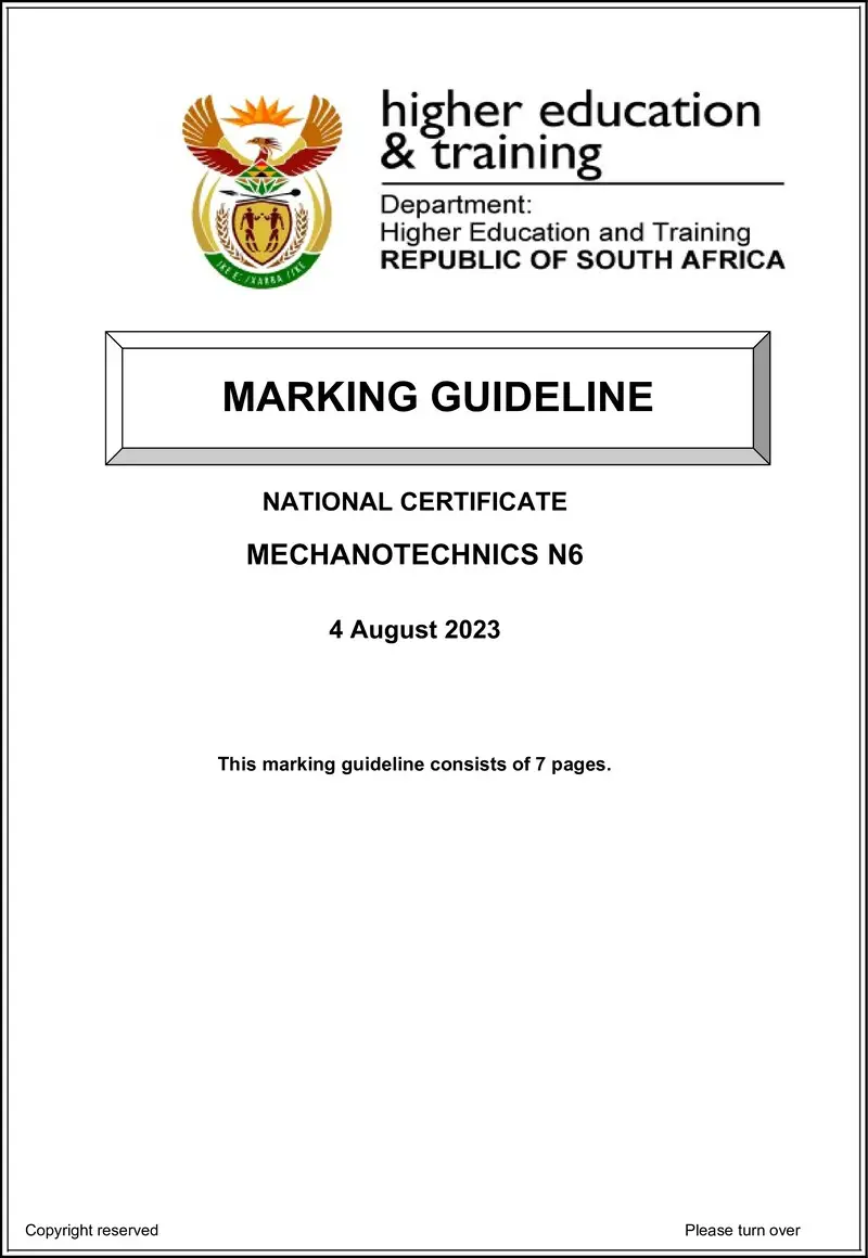 T1120 Mechanotechnics N6 Memo Aug 2023