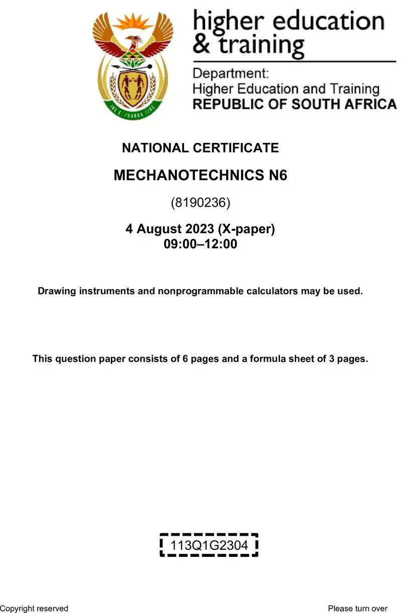 T1120 Mechanotechnics N6 QP Aug 2023