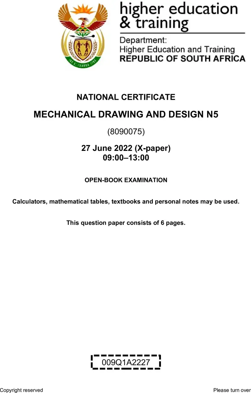 Mechanical Drawing And Design N5 QP Aug 2022