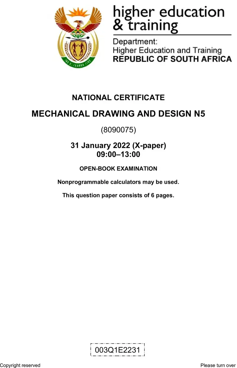 Mechanical Drawing And Design N5 QP Nov 2021