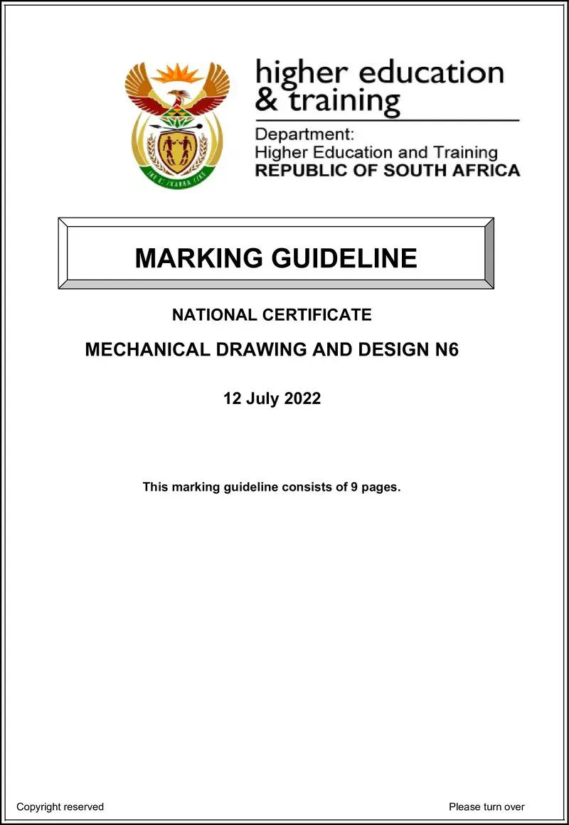 Mechanical Drawing And Design N6 Memo Aug 2022