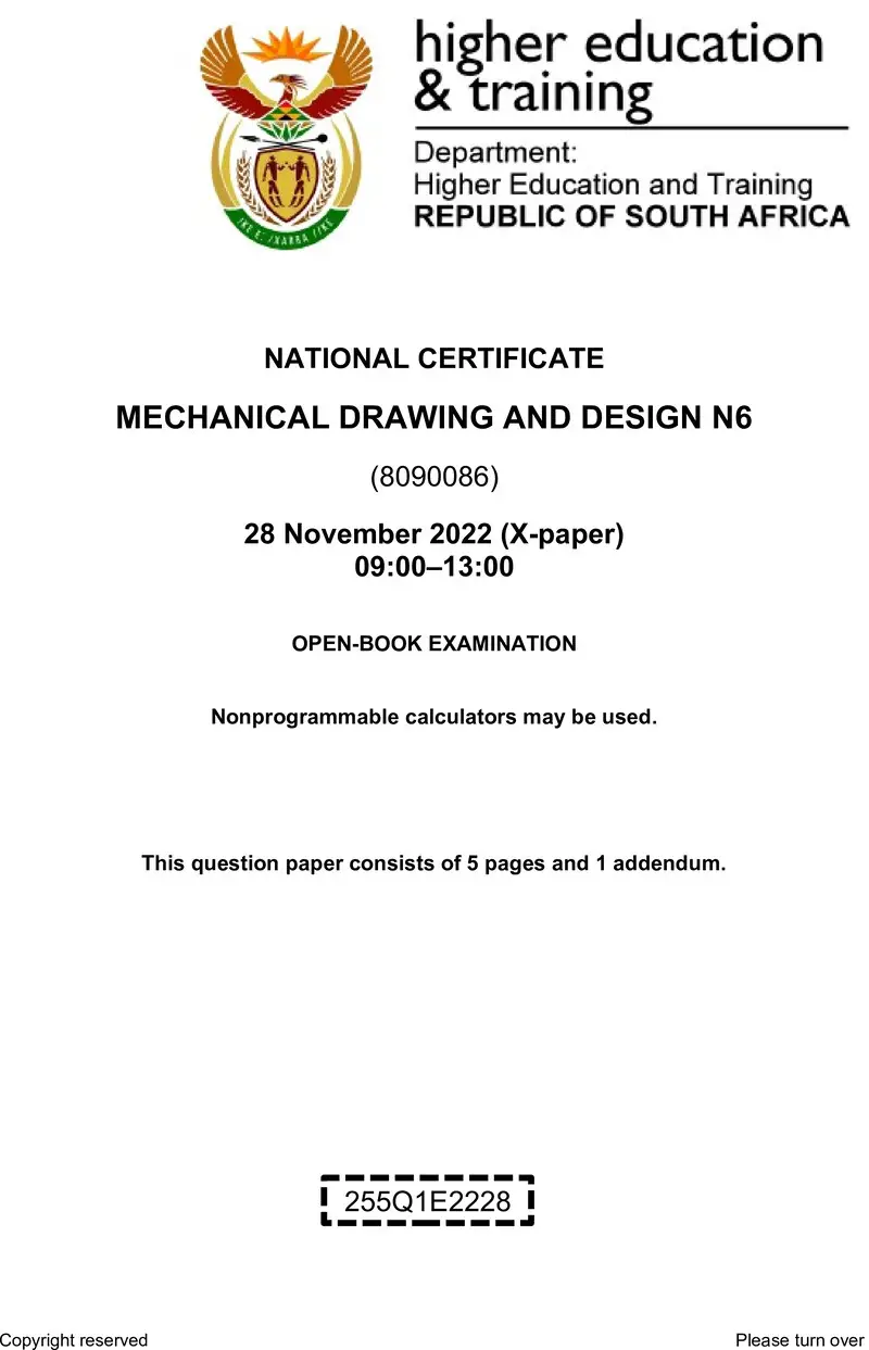 Mechanical Drawing And Design N6 QP Nov 2022