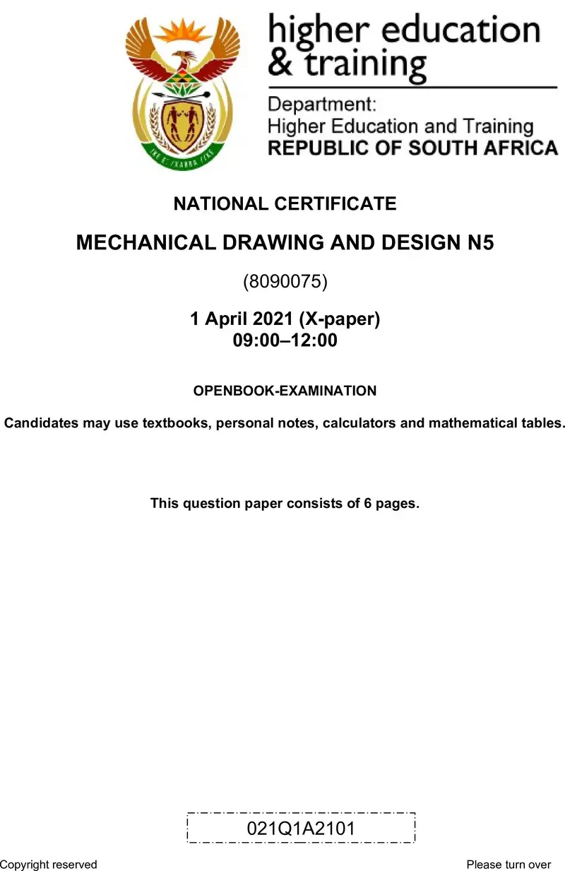 T1080 Mechanical Drawing And Design N5 QP April 2021