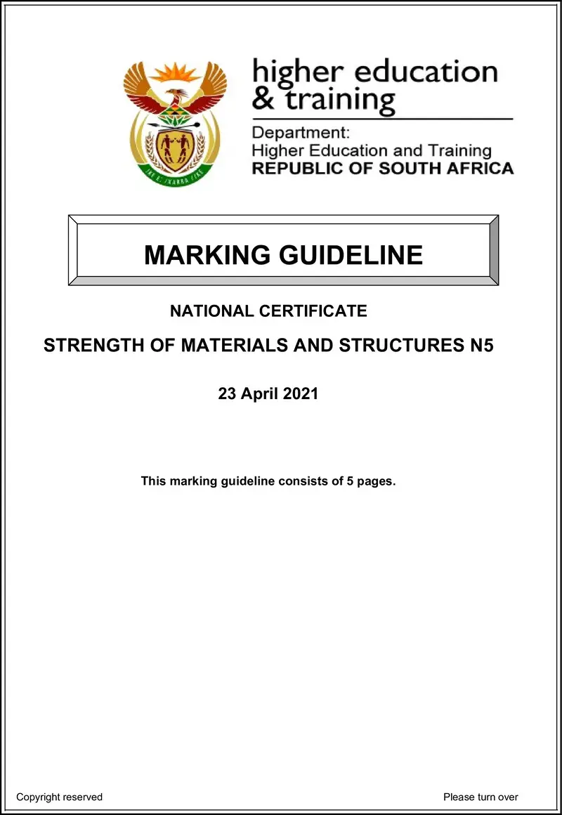 T1650 Strength Of Materials And Structures N5 Memo Apr 2021
