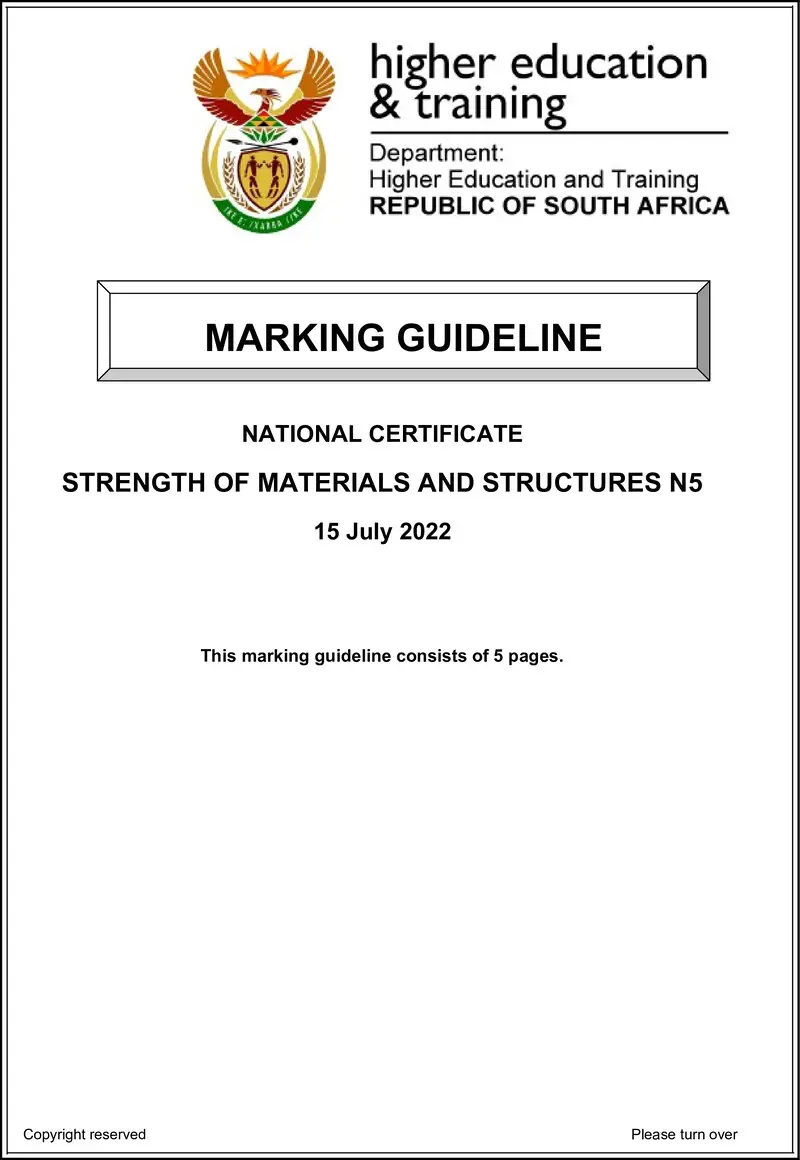 T1650 Strength Of Materials And Structures N5 MEMO Aug 2022 preview