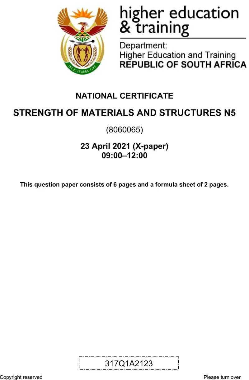T1650 Strength Of Materials And Structures N5 QP Apr 2021