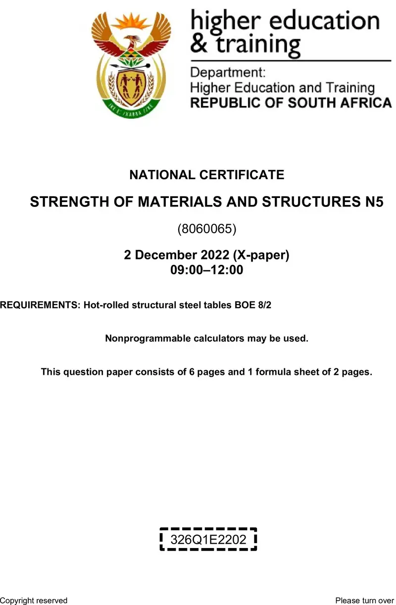 T1650 Strength Of Materials And Structures N5 QP Nov 2022