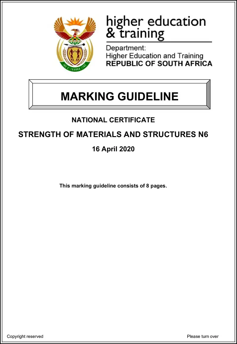 T1660 Strength Of Materials And Structures N6 Memo Apr 2020