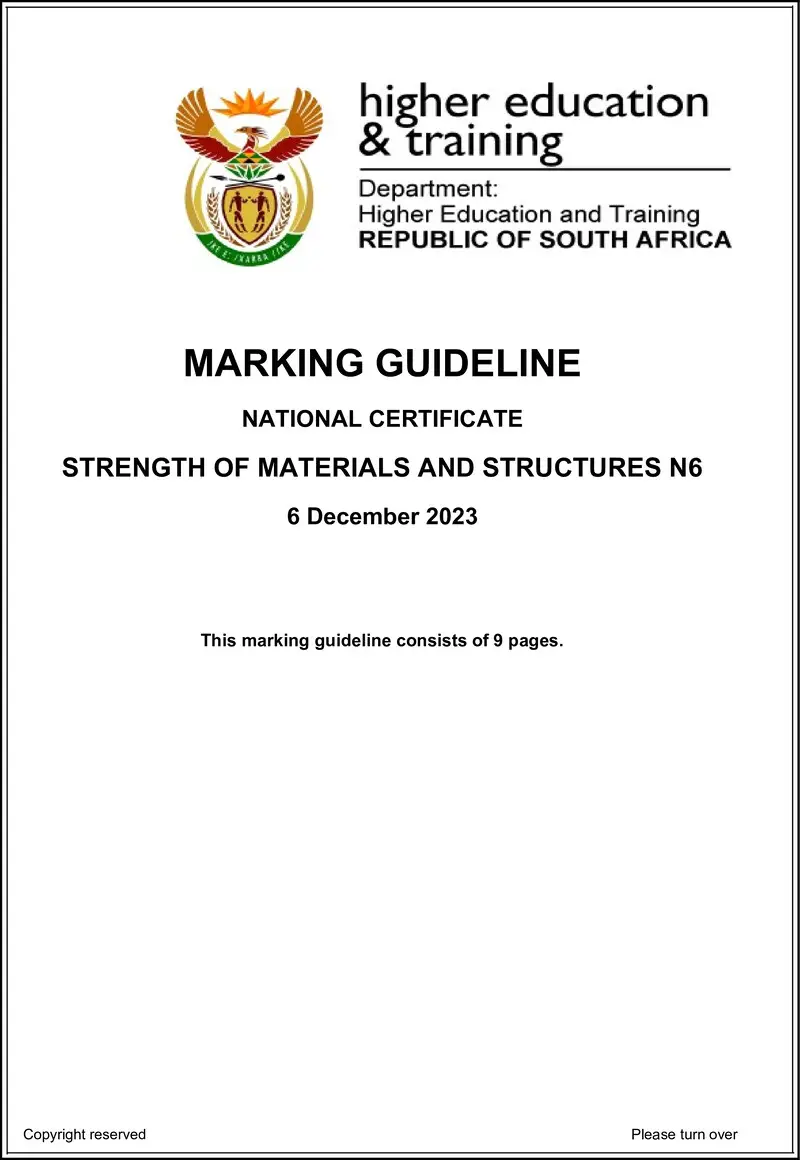 T1660 Strength Of Materials And Structures N6 Nov MEMO 2023 preview