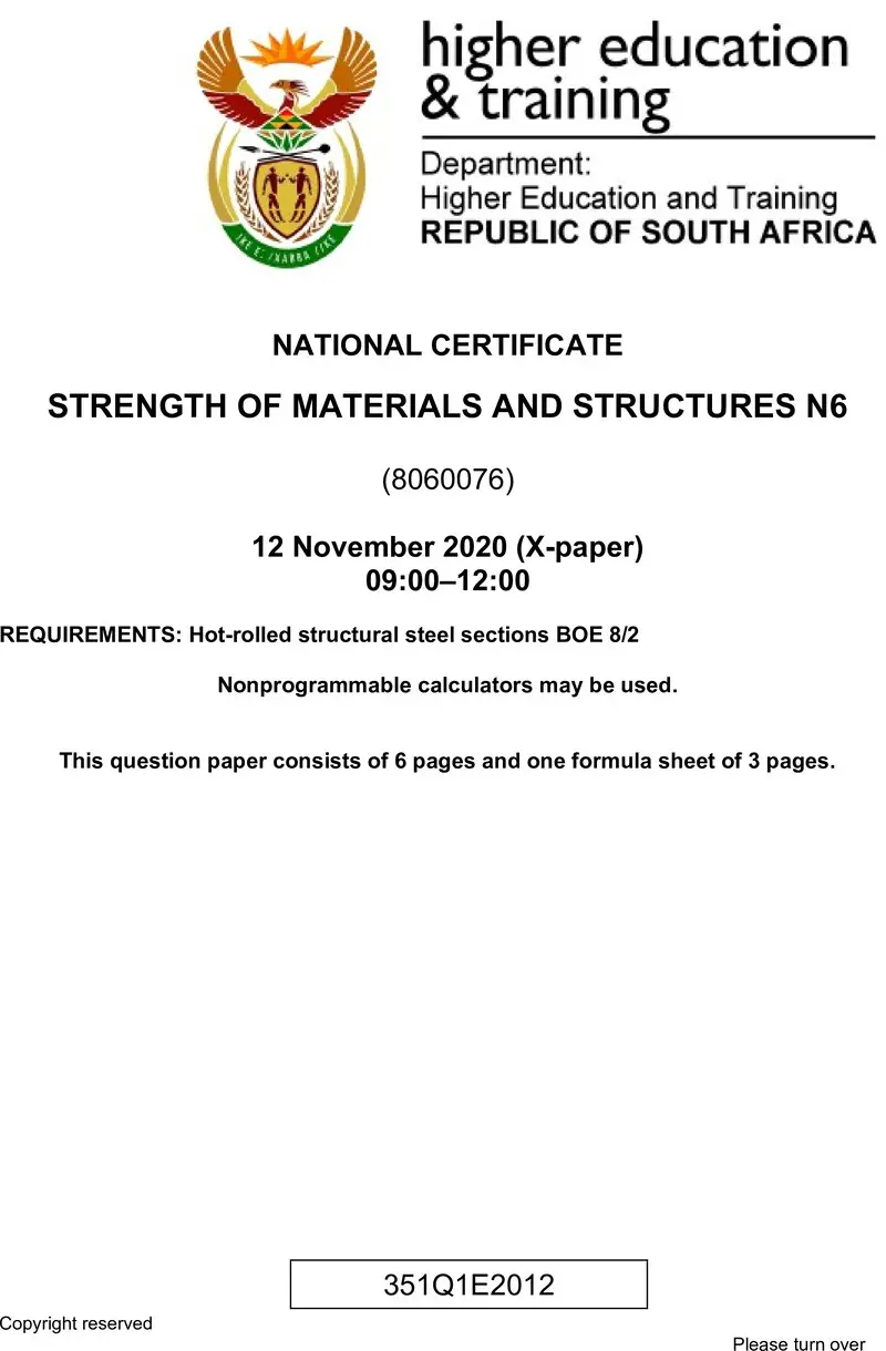 T1660 Strength Of Materials And Structures N6 QP Edit preview