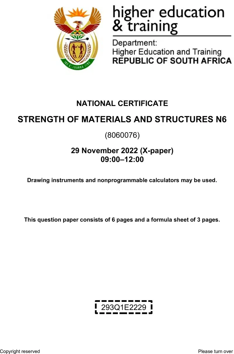 T1660 Strength Of Materials And Structures N6 QP Nov 2022