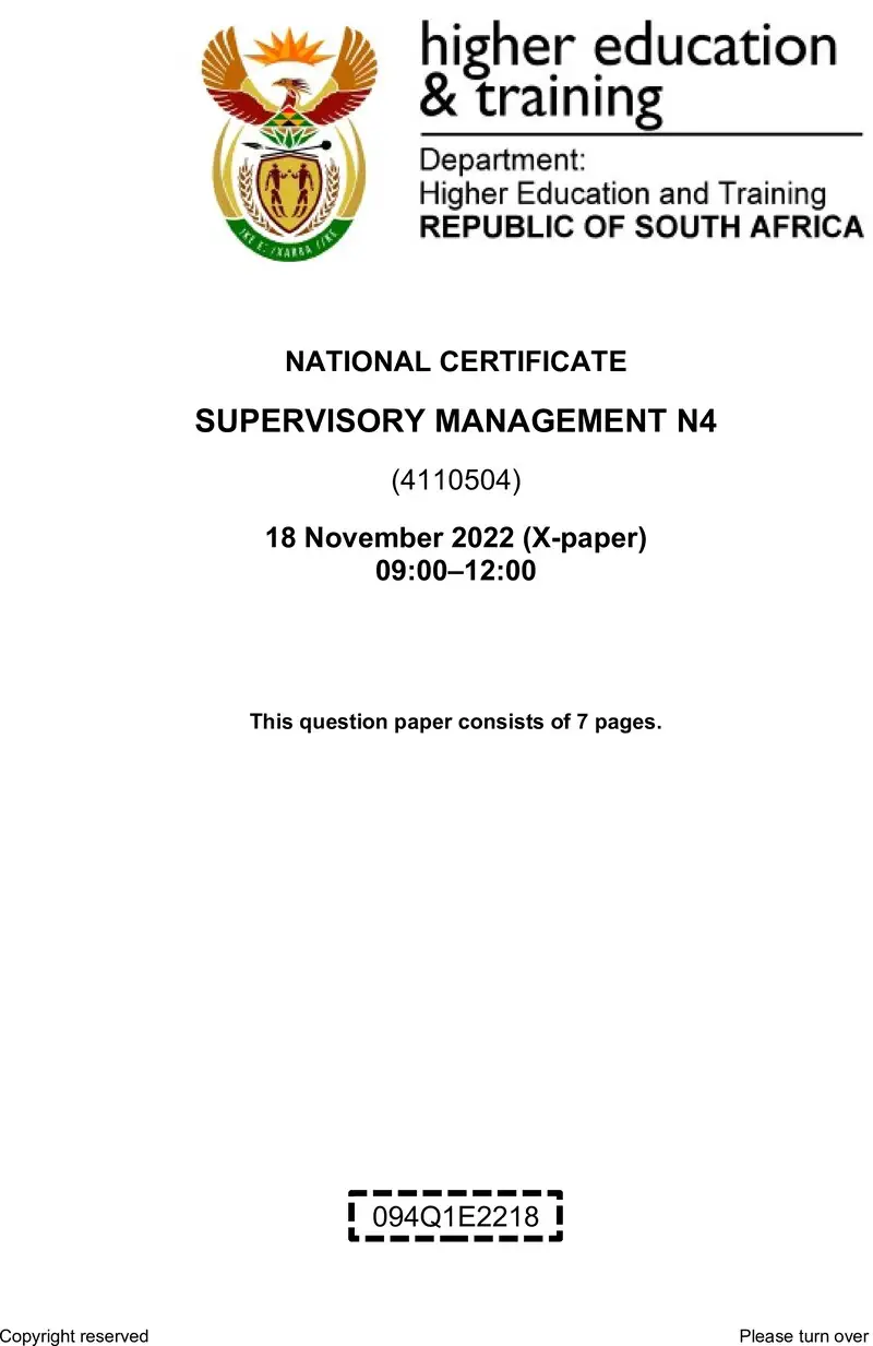 T1690 Supervisory Management N4 QP Nov 2022 preview