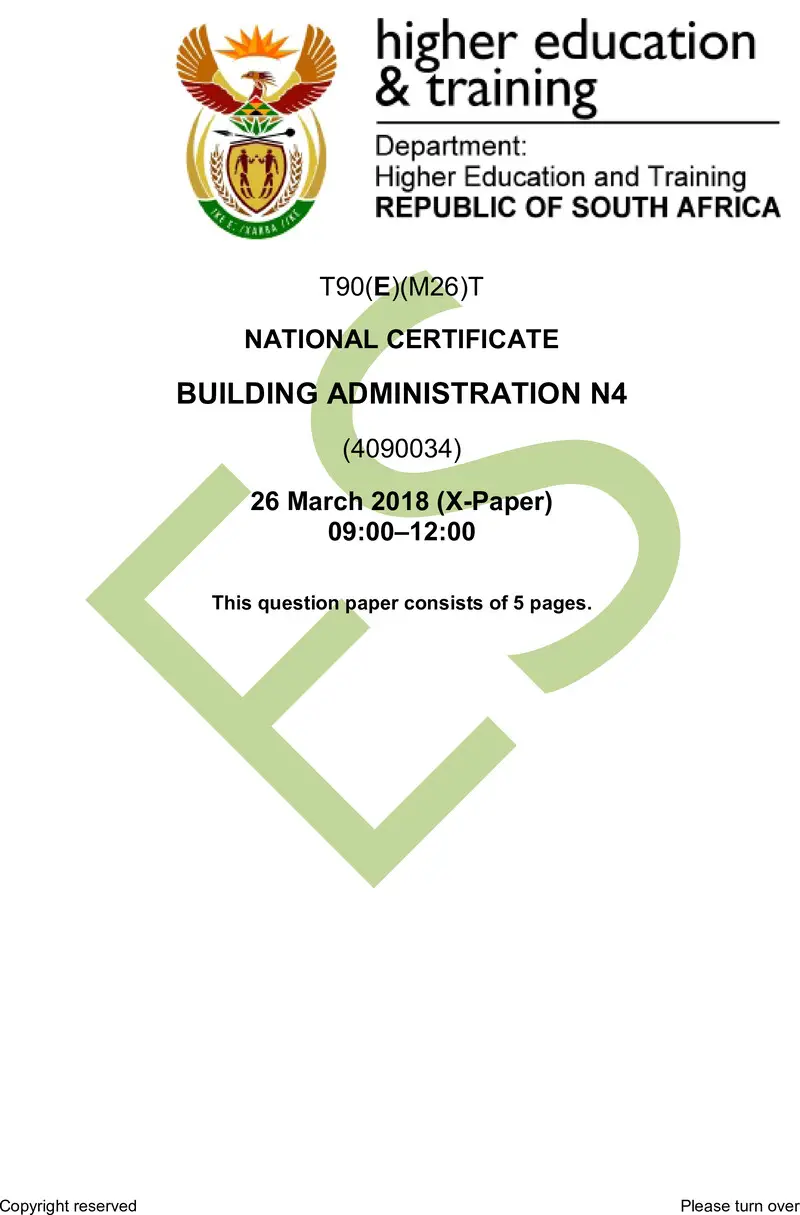 Buidling Administration N4 Exam Paper 1 2018