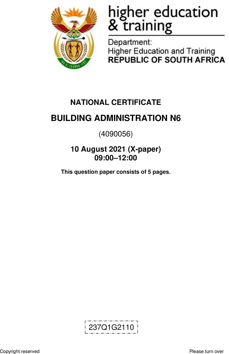 T110 Building Administration N6 QP Aug 2021