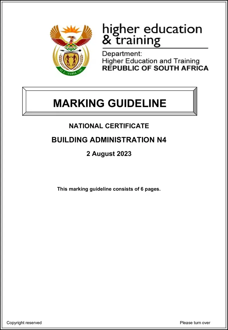 T90 Building Administration N4 MEMO Aug 2023 preview