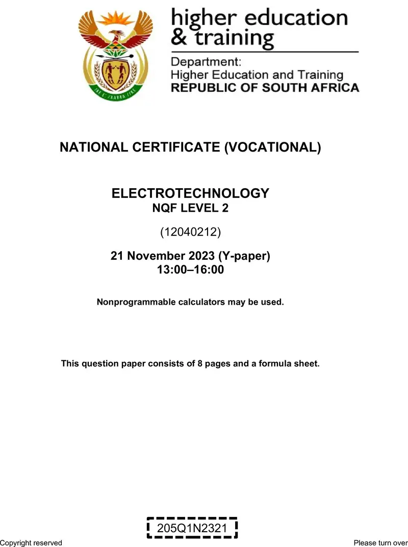 Electrotechnology L2 QP Nov 2023 Pretorius preview